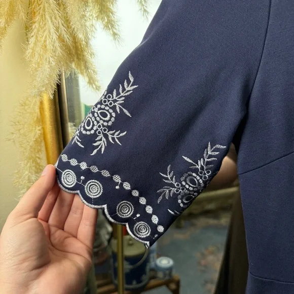 Miusol Women’s Navy and White Embroidered Aline Short Sleeve Midi Dress - Picture 3 of 9